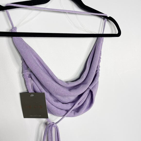 New Le Lis Small S Purple Cropped Cowl Neck Tie Open Back Summer Crop Tank - Picture 6 of 10